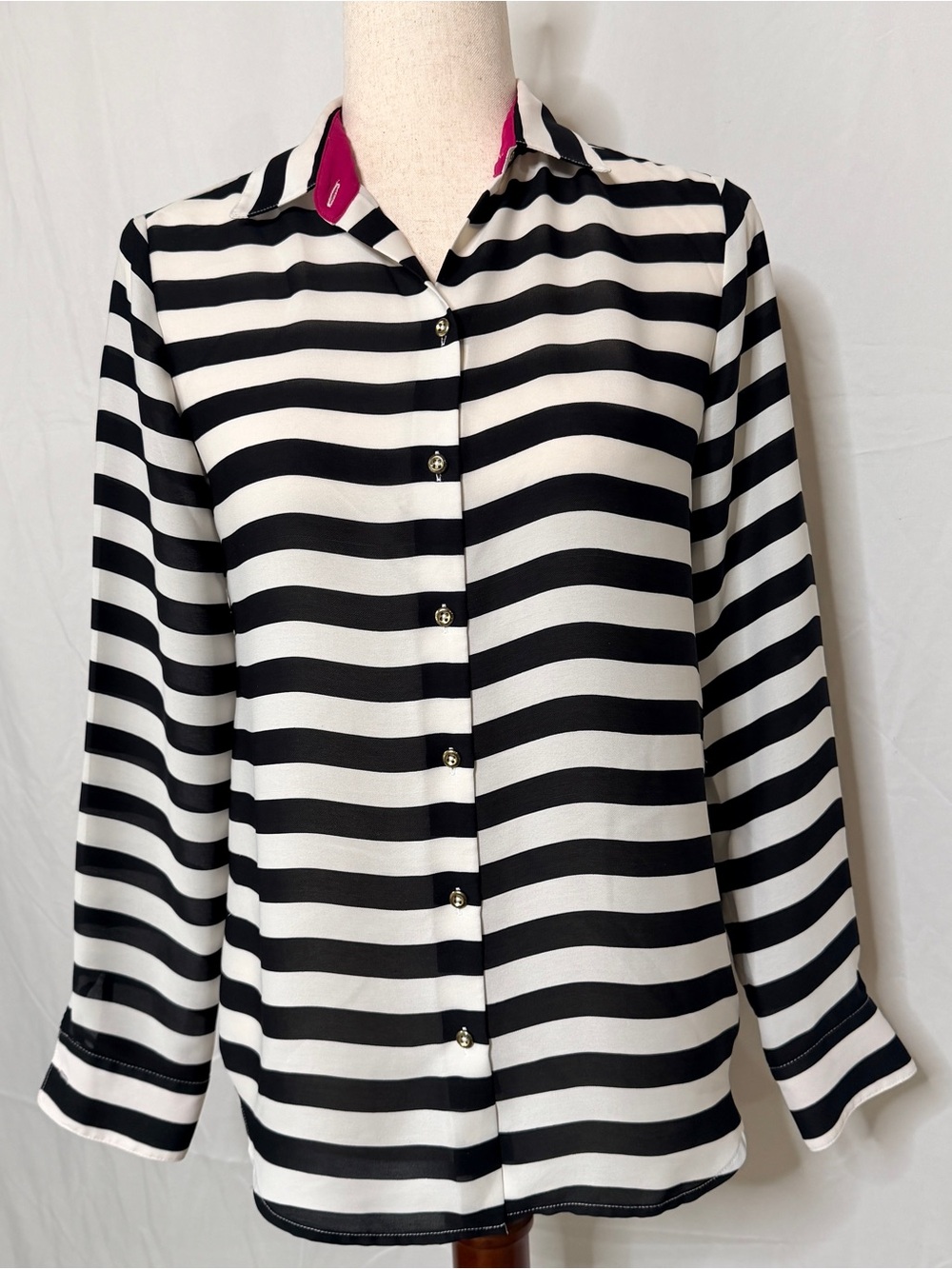 Black & White Striped Button-Front Women’s Shirt, girl boss , office, career